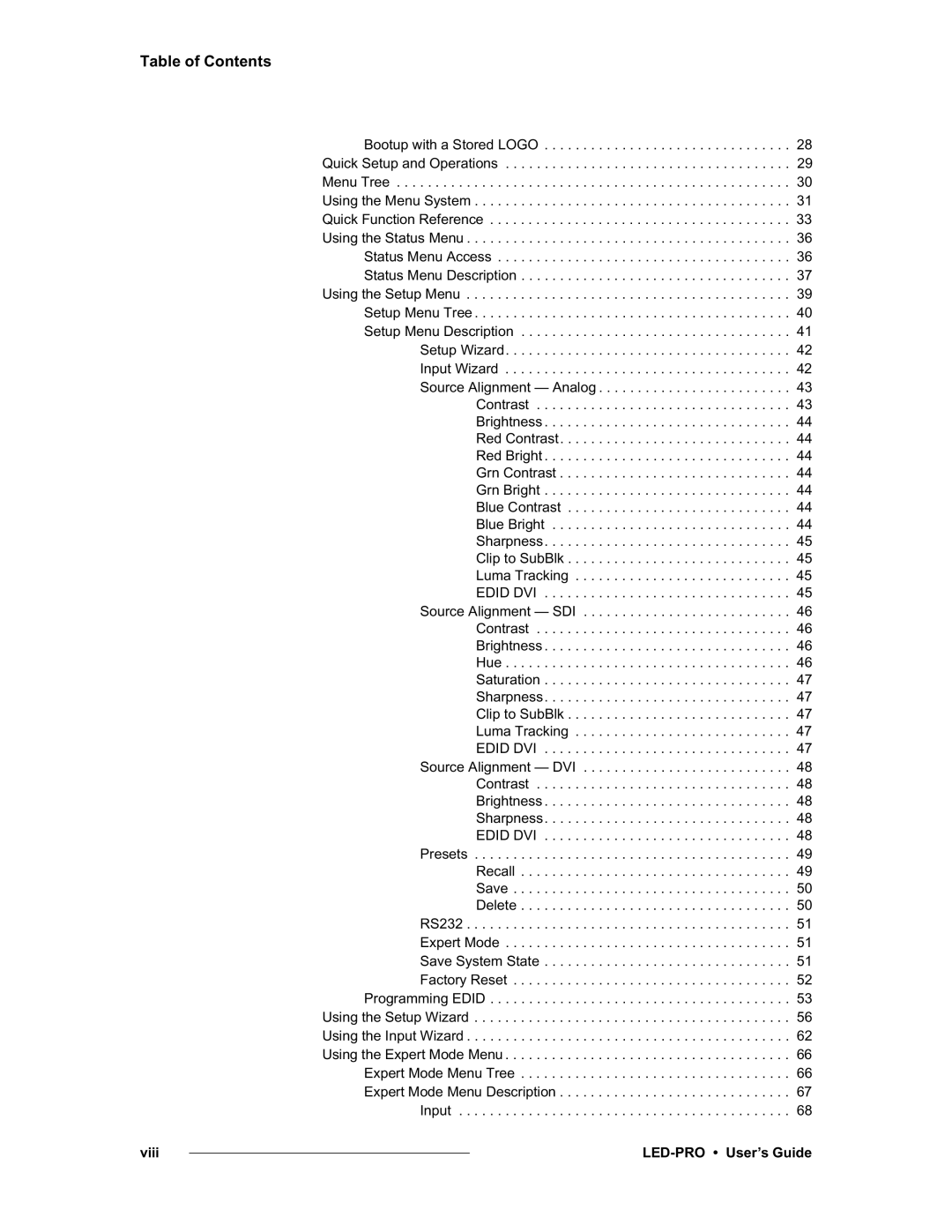 Barco 26-0501000-00, LED-PRO manual Table of Contents 