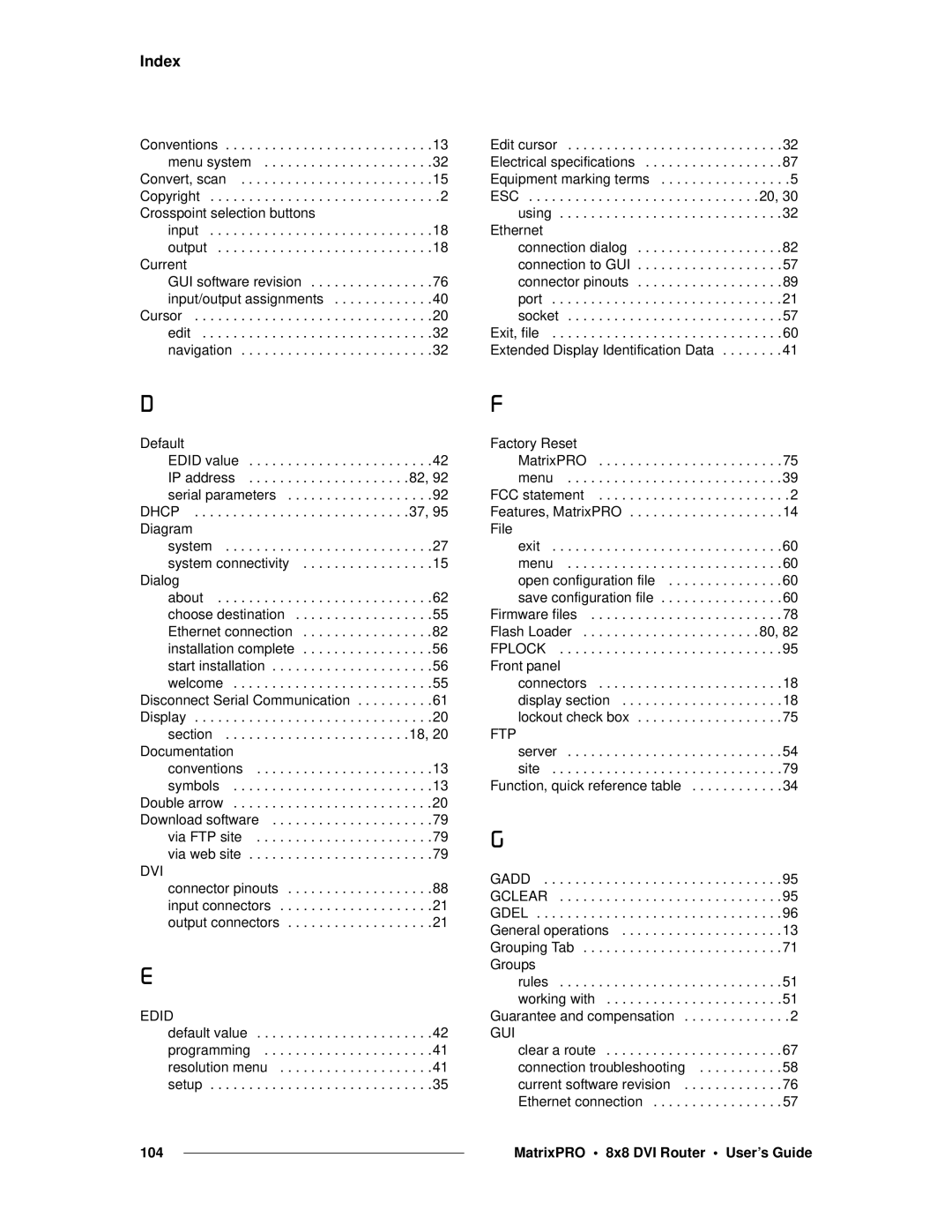 Barco 26-0503000-00 manual Index 