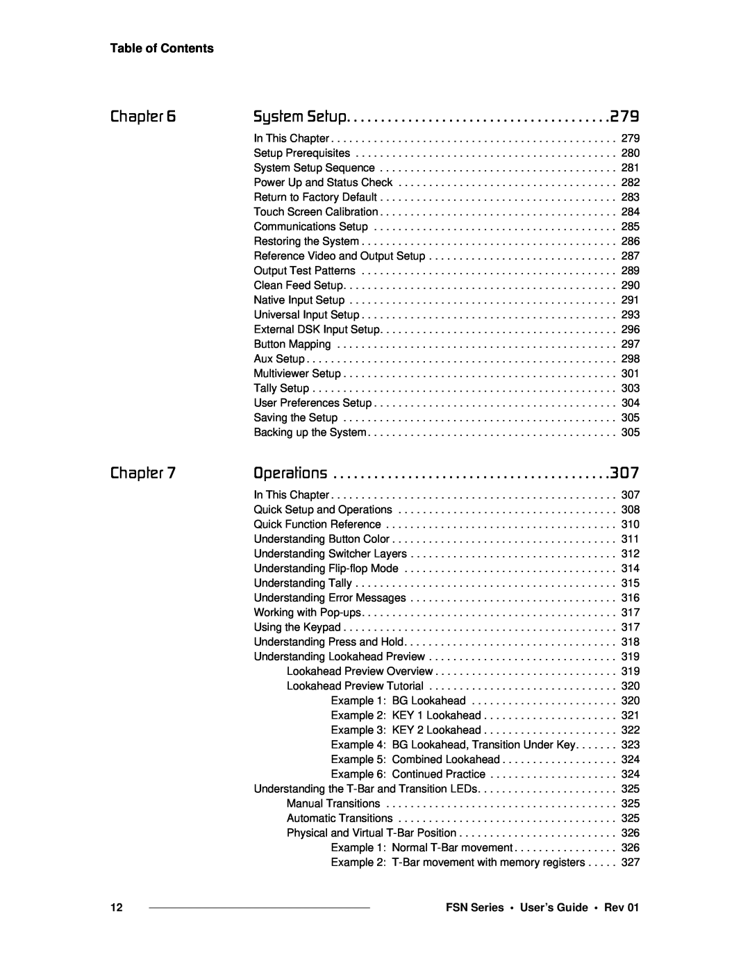 Barco 26-0702000-00 manual `Ü~éíÉê=S, `Ü~éíÉê=T, Table of Contents, FSN Series • User’s Guide • Rev 