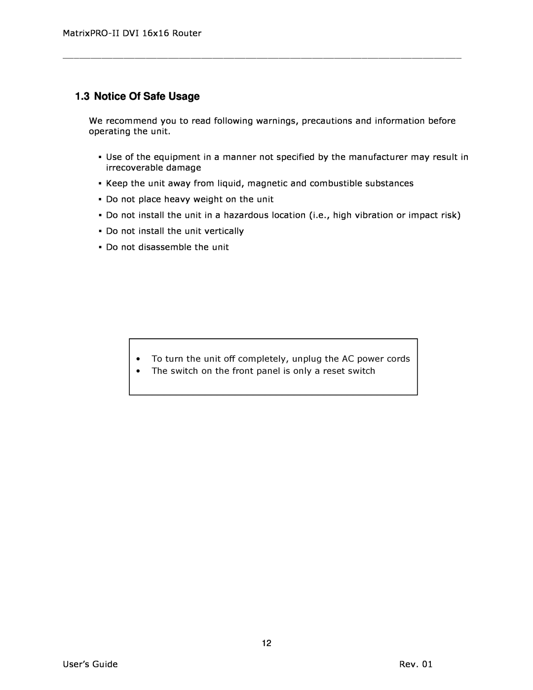 Barco 26-1302001-00 manual Notice Of Safe Usage 