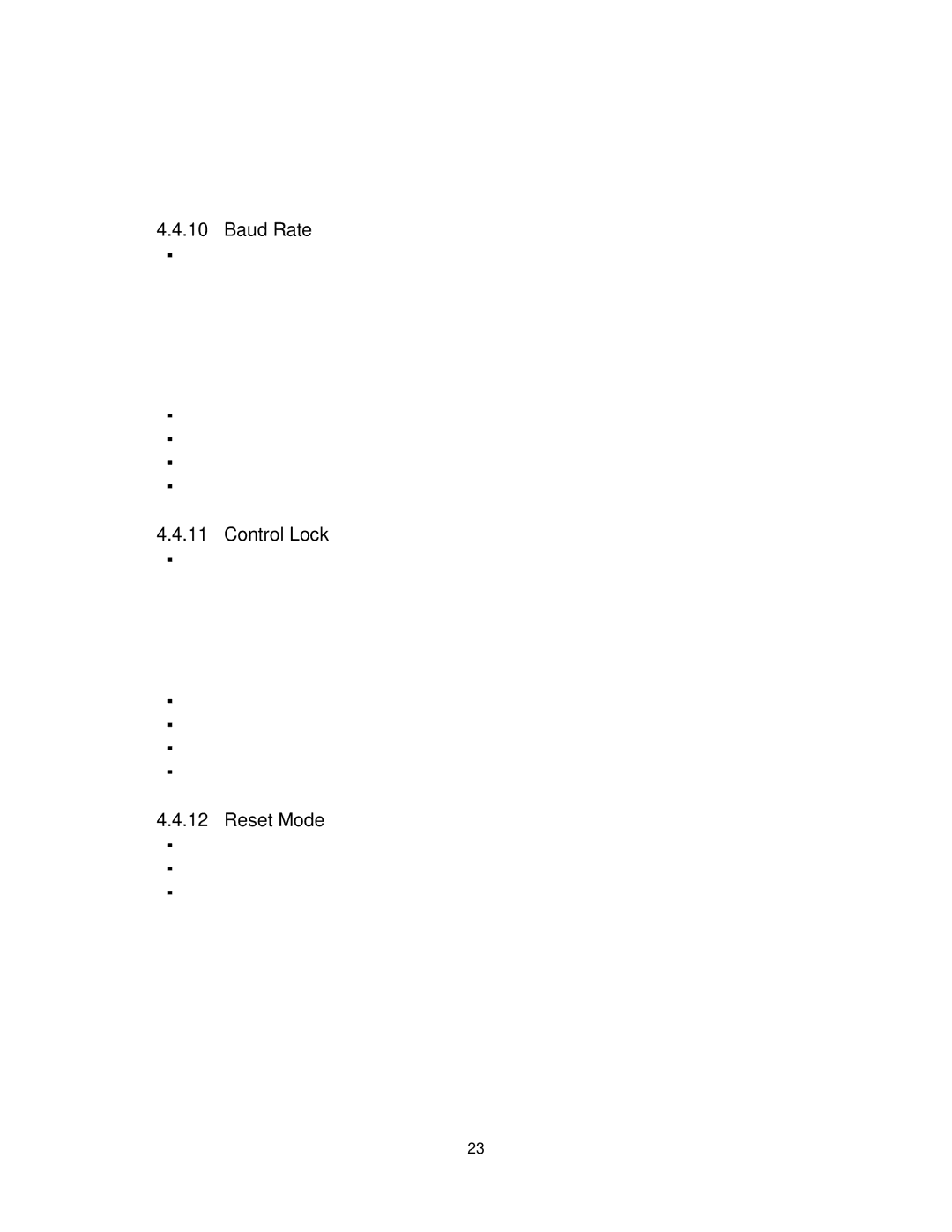 Barco 26-1302001-00 manual Baud Rate, Control Lock, Reset Mode 