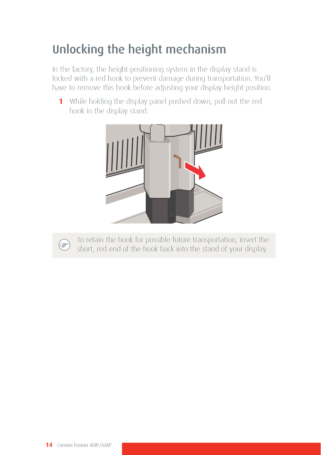 Barco 4MP/6MP manual Unlocking the height mechanism 