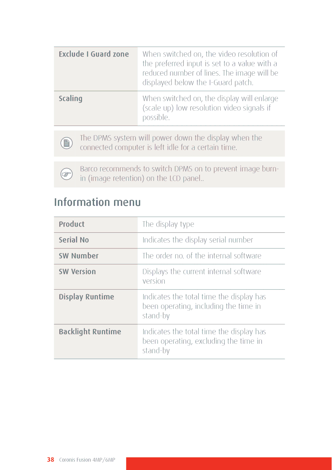 Barco 4MP/6MP manual Information menu 