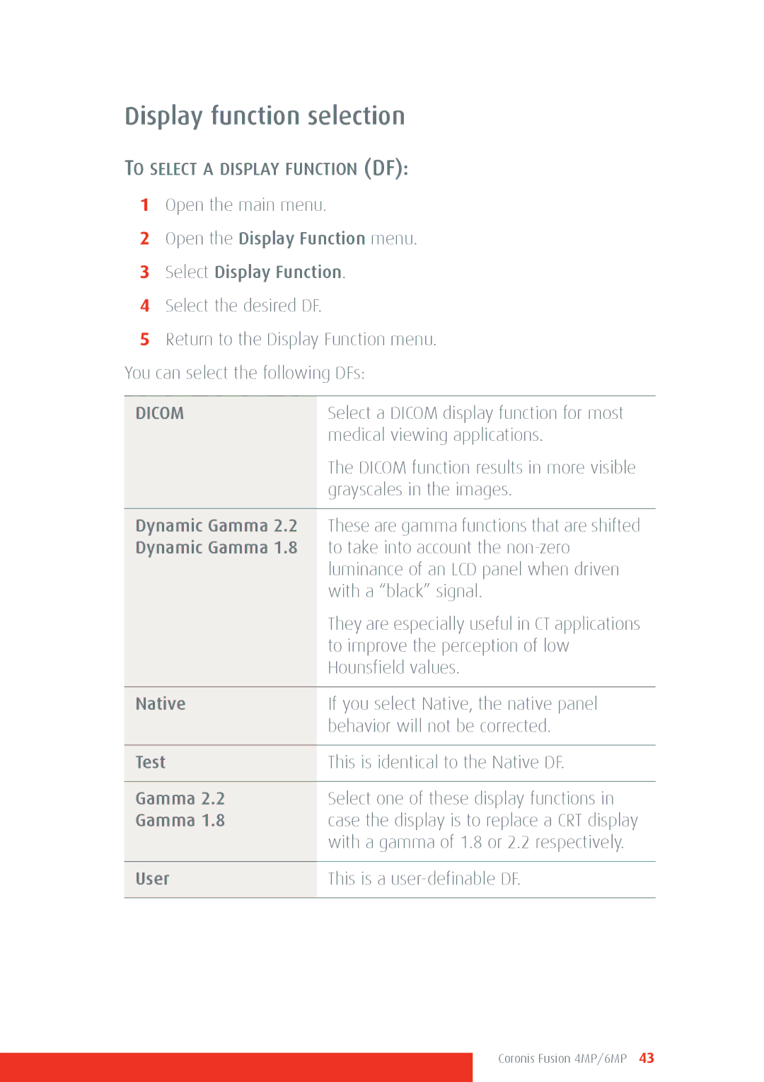 Barco 4MP/6MP manual To Select a Display Function DF, Dicom 