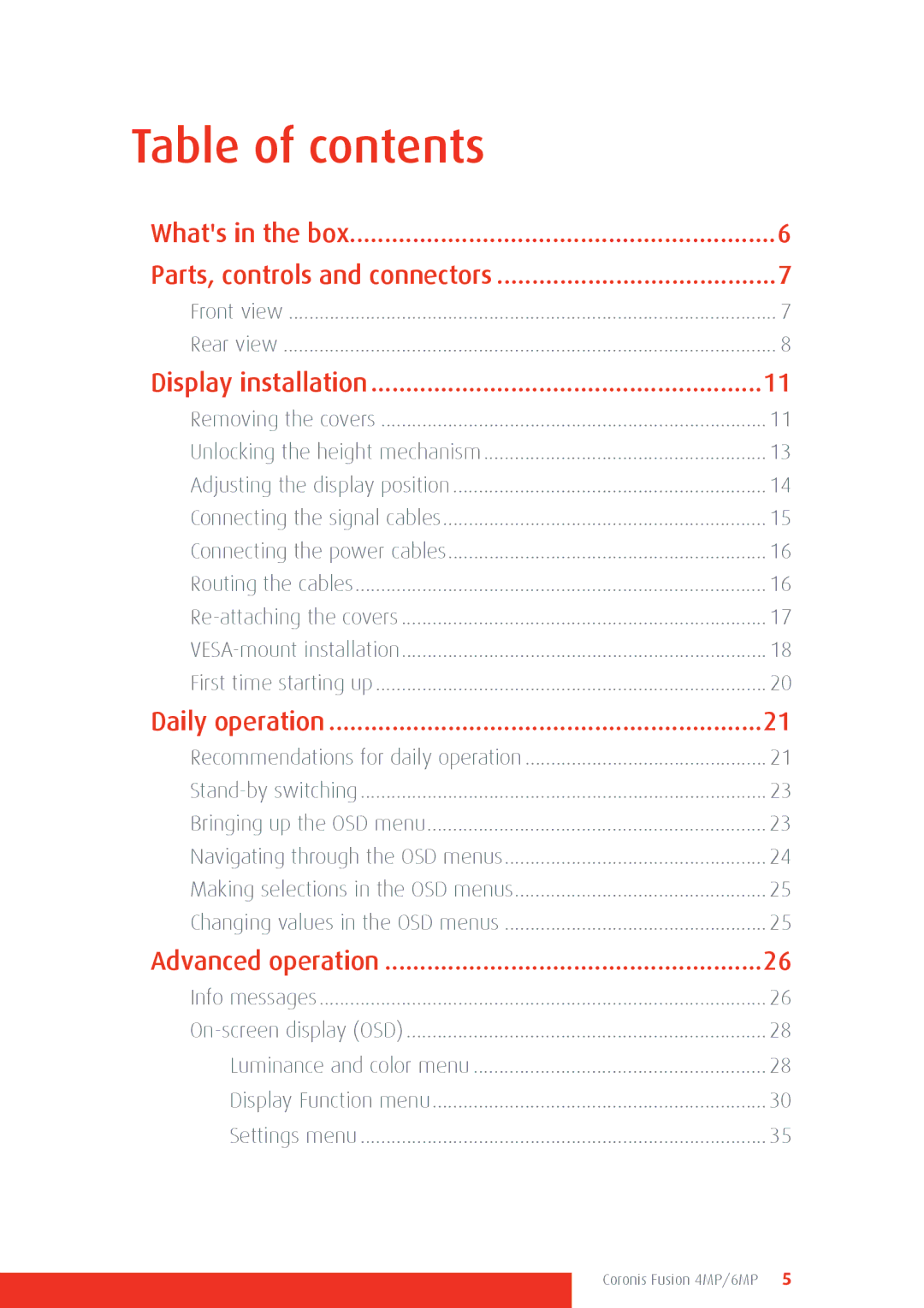 Barco 4MP/6MP manual Table of contents 