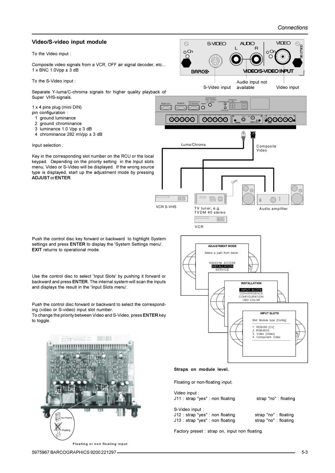Barco 9200 owner manual Video/S-video input module, 269,2VIDEO,1387 