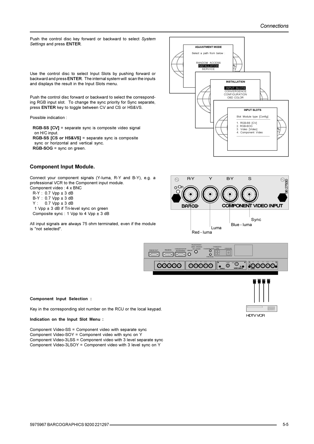 Barco 9200 owner manual Component Input Module, 2032117B-Y S9,2,1387 