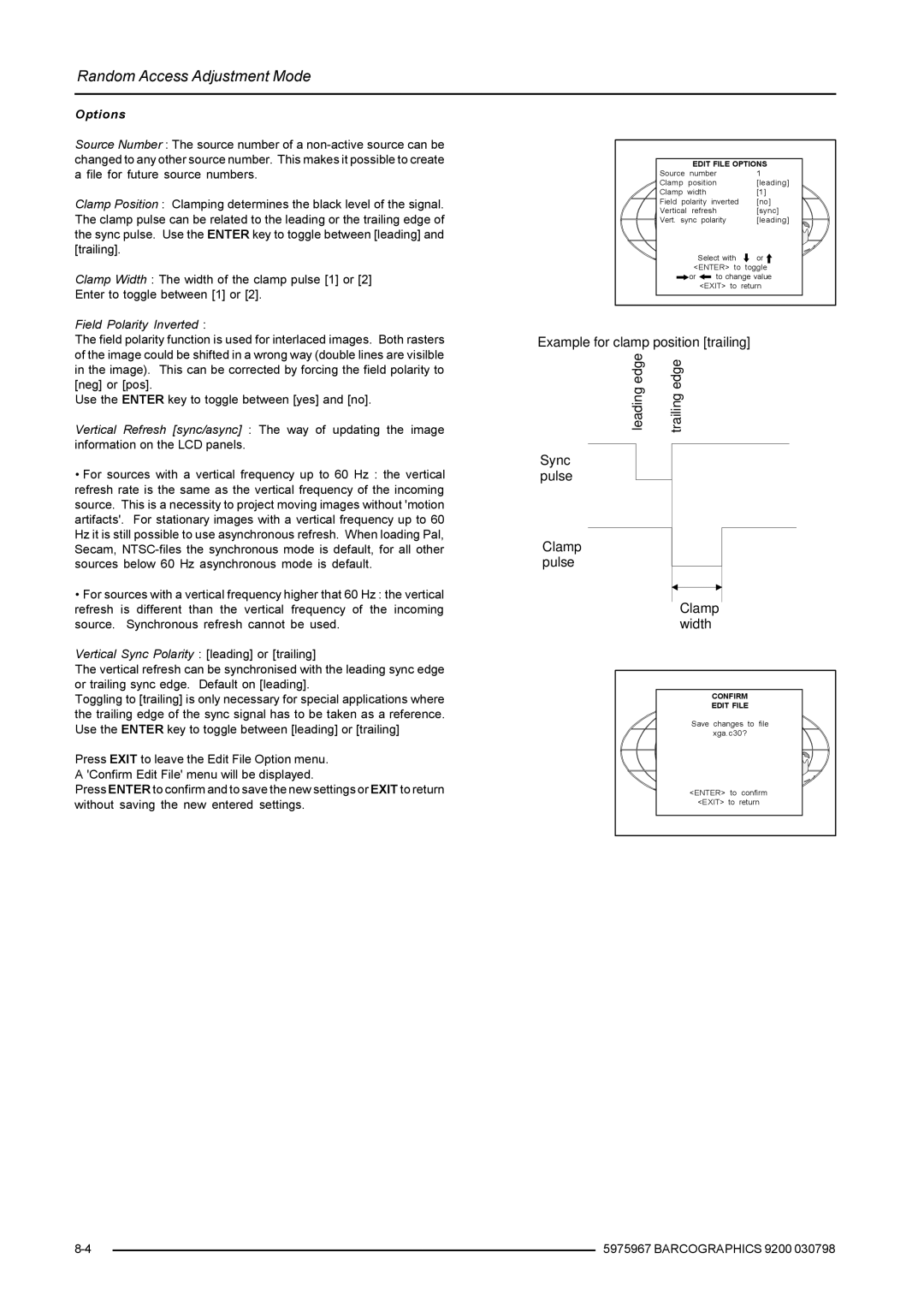 Barco 9200 owner manual Example for clamp position trailing 