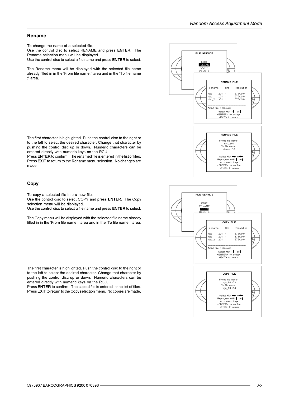 Barco 9200 owner manual Rename, Copy 