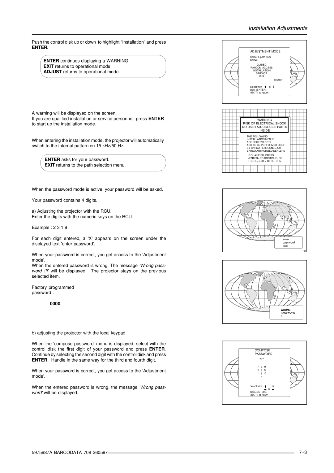 Barco DATA 708 installation manual Enter 