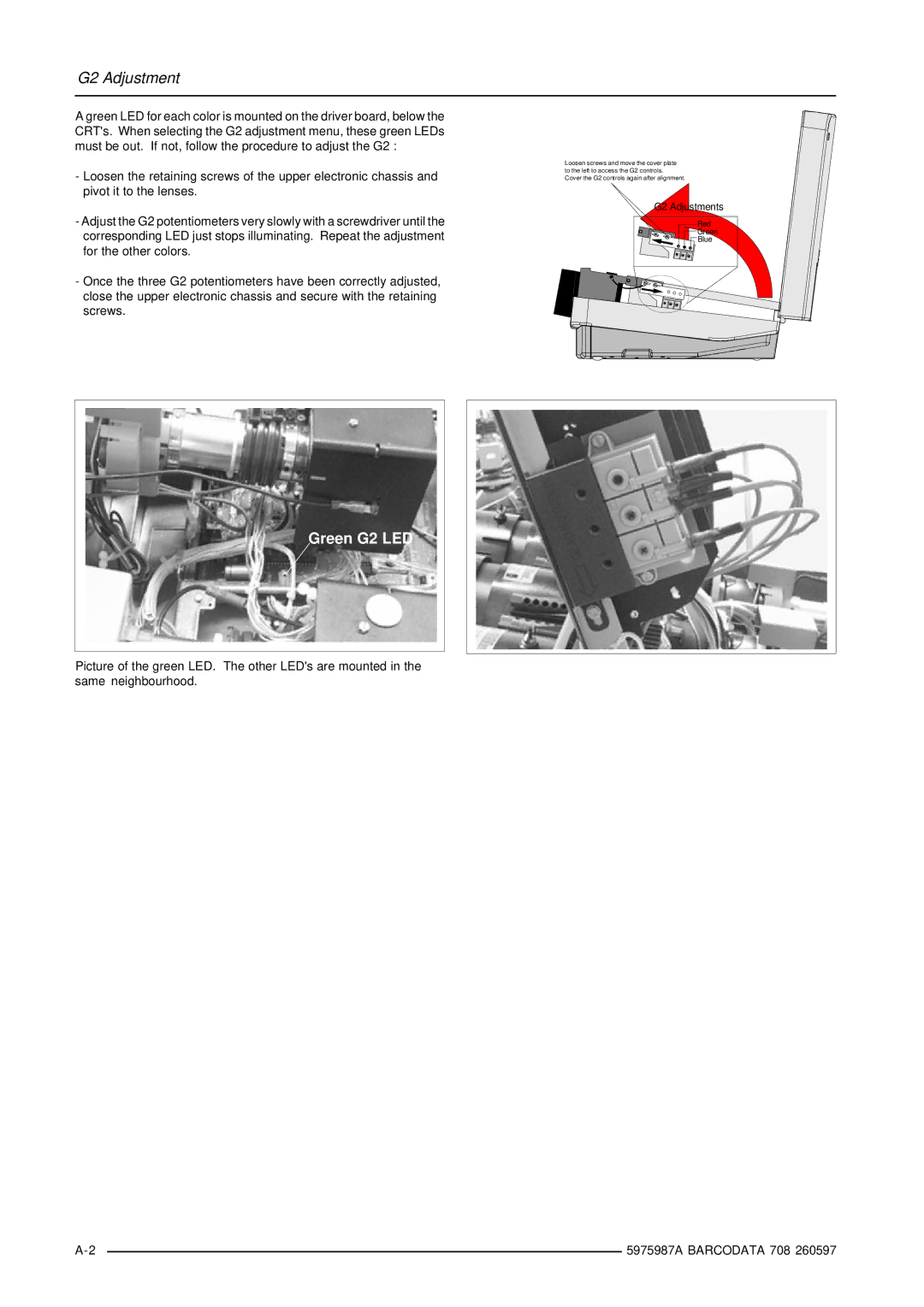 Barco DATA 708 installation manual Green G2 LED 