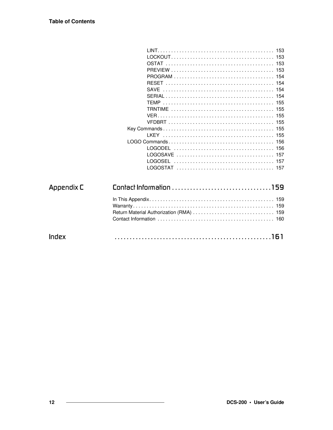 Barco DCS-200 manual Table of Contents 