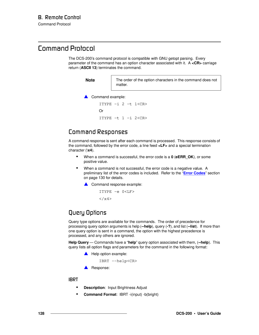 Barco DCS-200 manual `çãã~åÇ=mêçíçÅçä, `çãã~åÇ=oÉëéçåëÉë, NìÉêó=léíáçåë, Foq, Response 