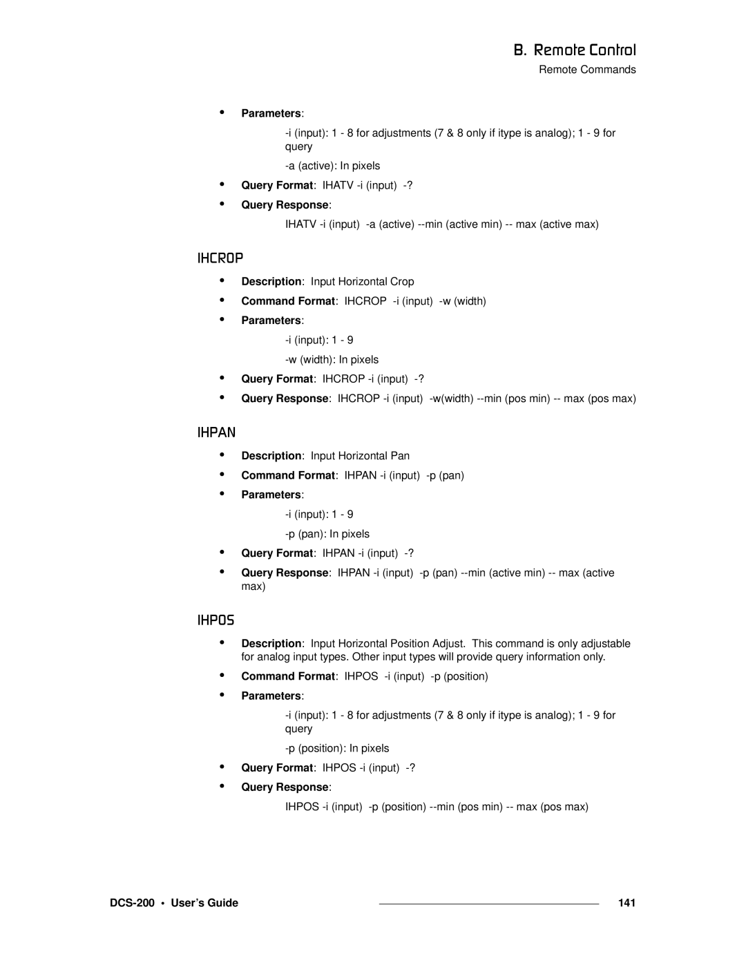 Barco manual Fe`olm=, Femk= Femlp, DCS-200 User’s Guide 141 