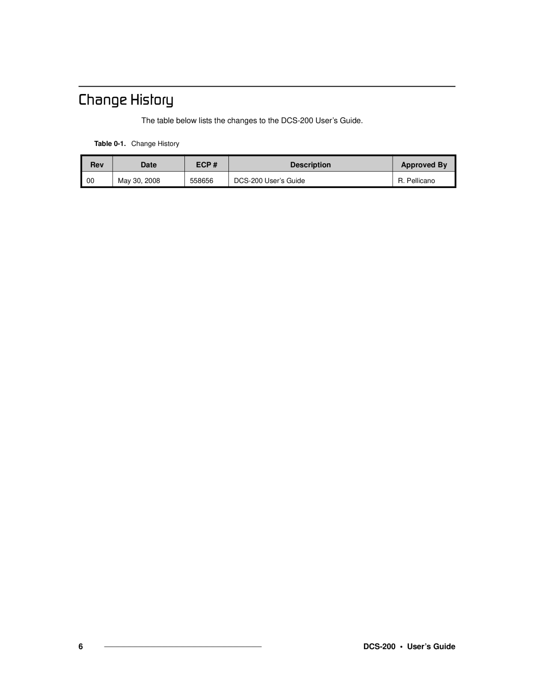 Barco manual `Ü~åÖÉ=eáëíçêó, Table below lists the changes to the DCS-200 User’s Guide 