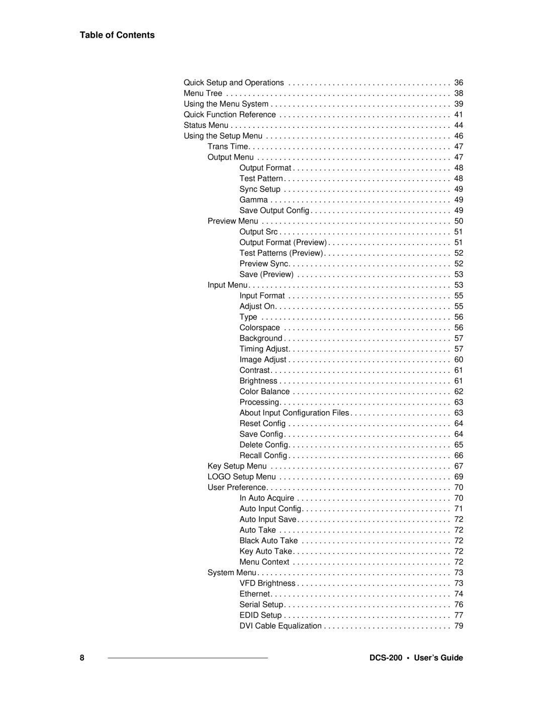 Barco DCS-200 manual Table of Contents 