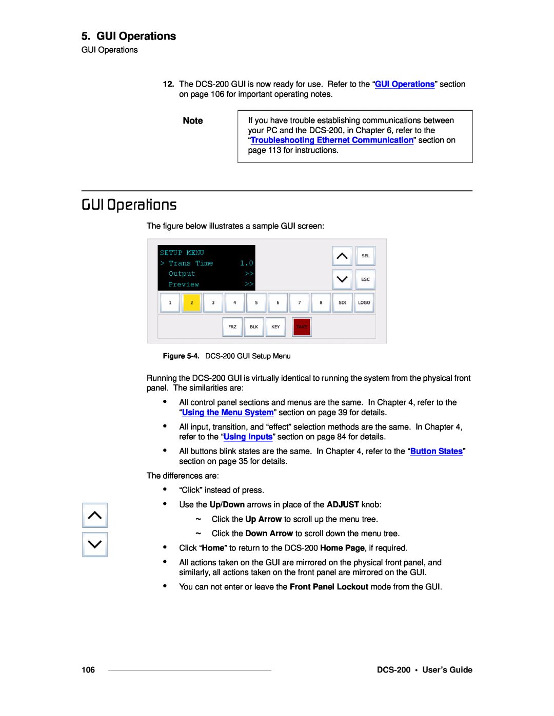 Barco manual drf=léÉê~íáçåë, GUI Operations, DCS-200 User’s Guide, 4. DCS-200 GUI Setup Menu 