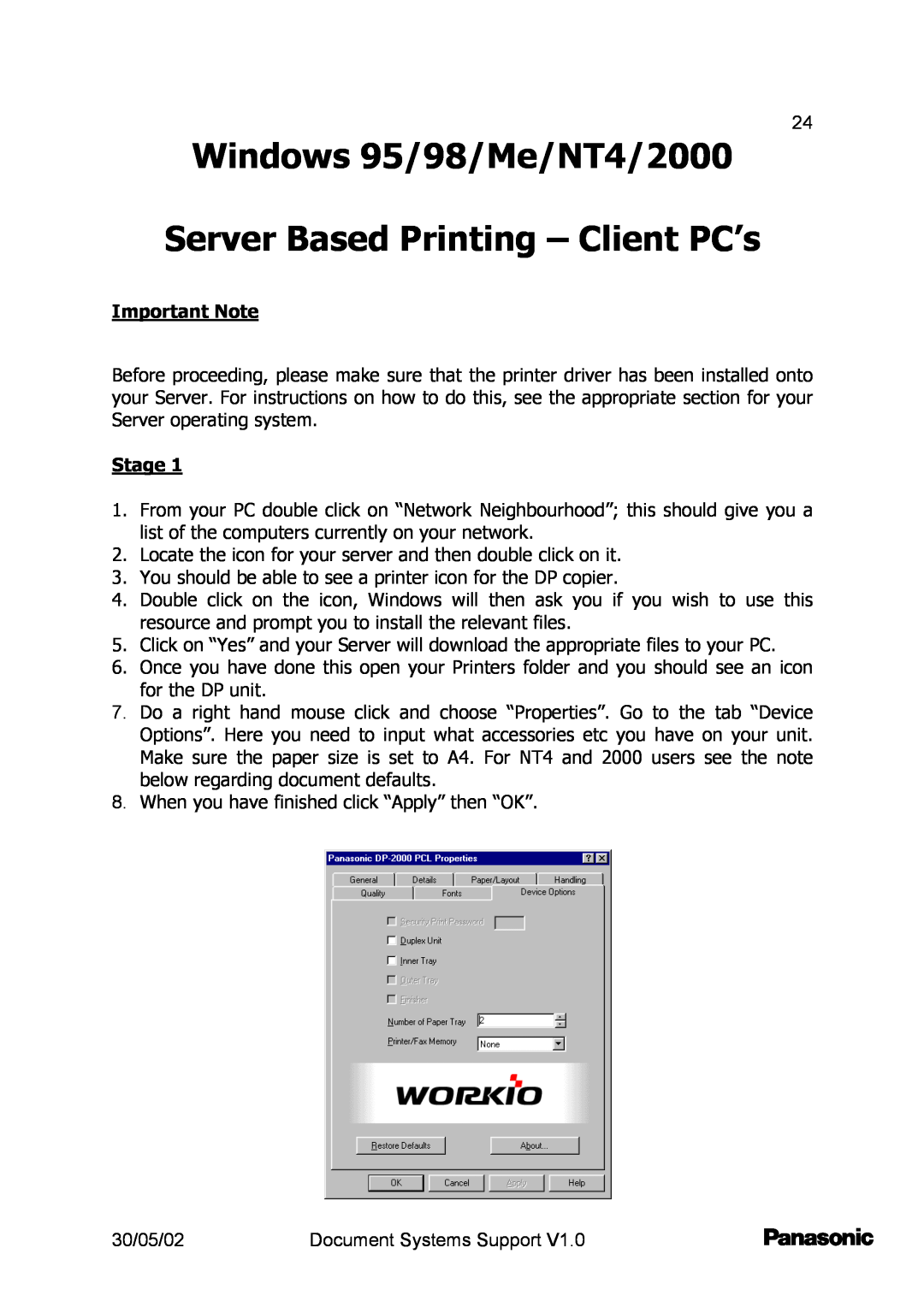 Barco DP2000/2500 setup guide Windows 95/98/Me/NT4/2000 Server Based Printing - Client PC’s 