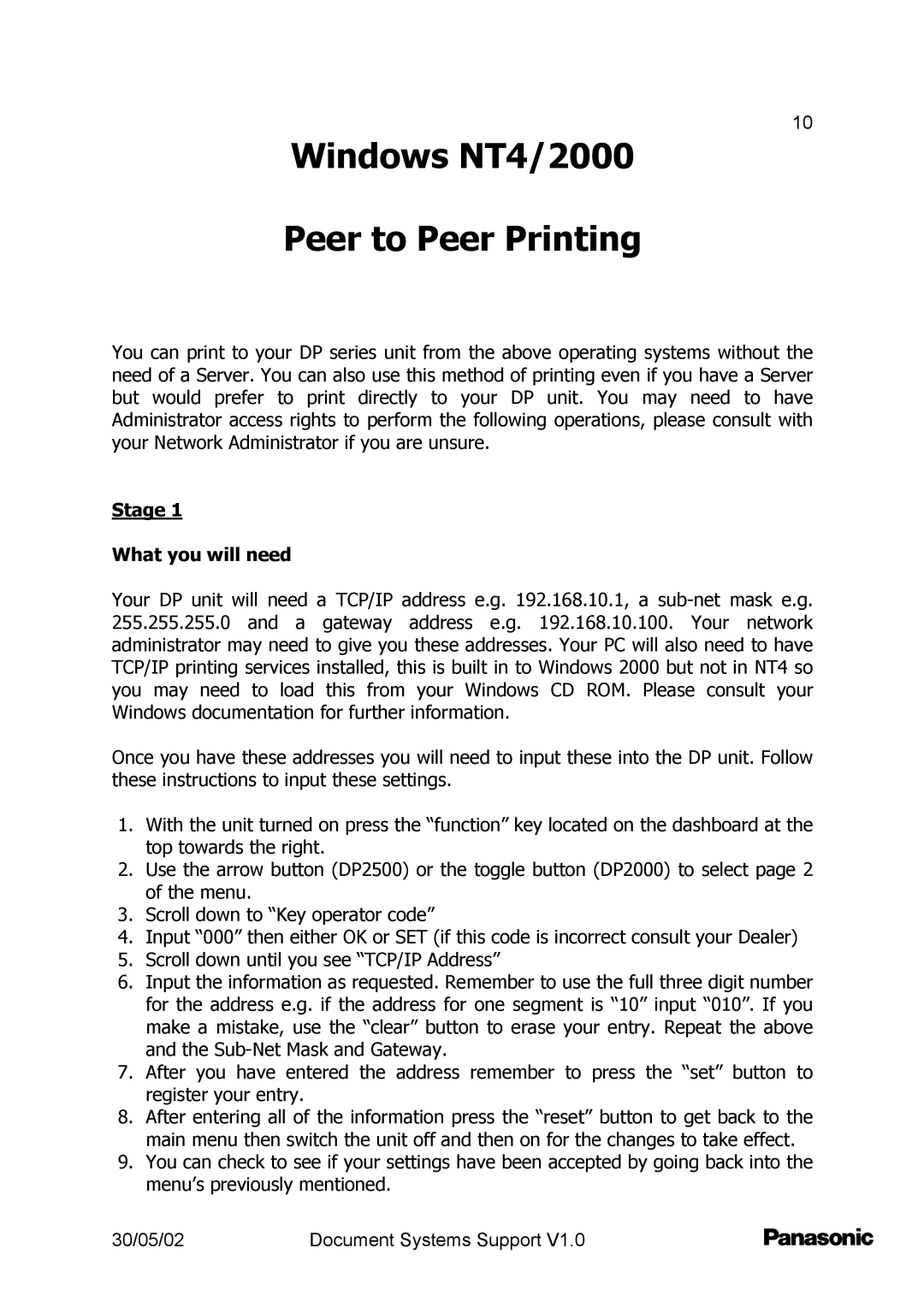 Barco DP2000/2500 setup guide Windows NT4/2000 Peer to Peer Printing, Stage What you will need 