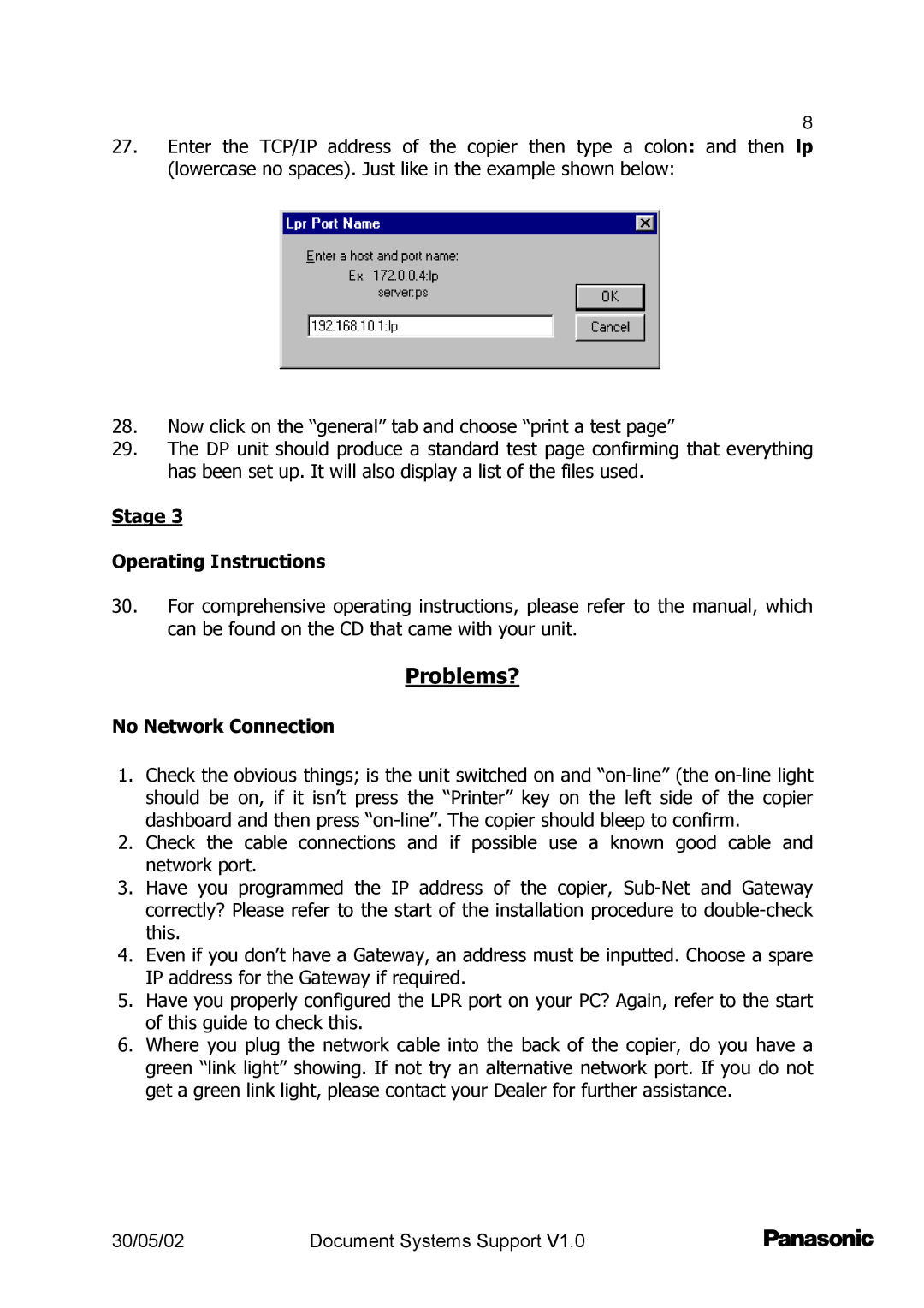 Barco DP2000/2500 setup guide Stage Operating Instructions, No Network Connection 