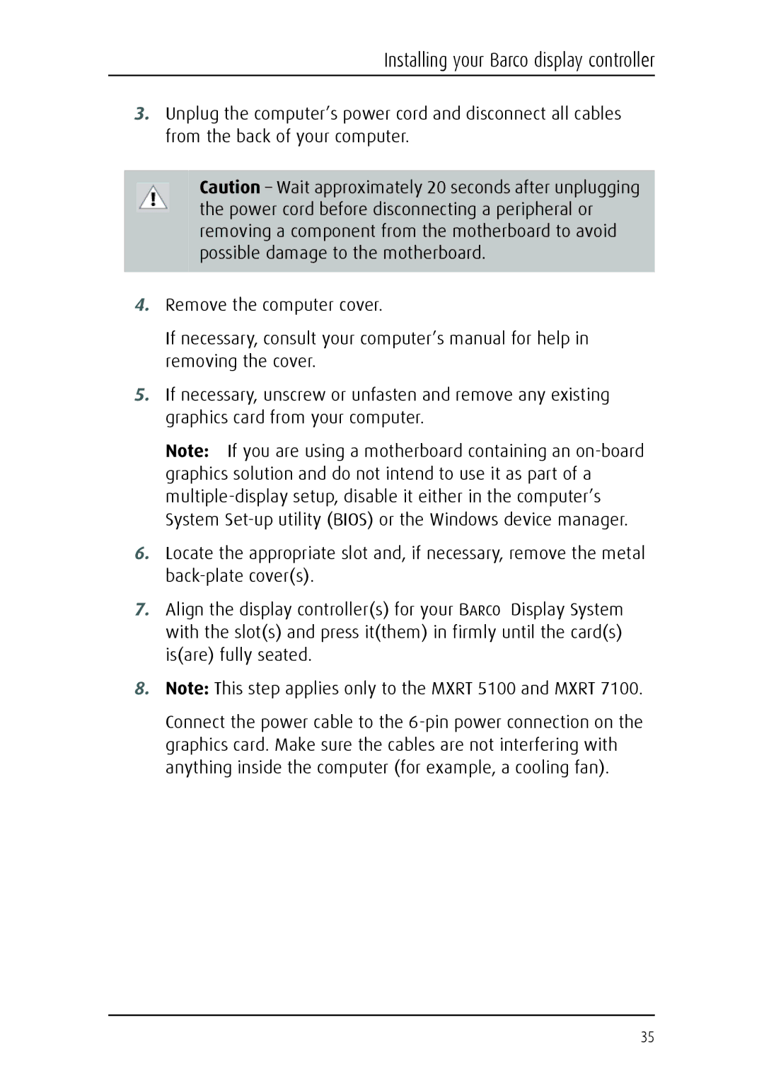 Barco E-2320 C (SE) system manual Installing your Barco display controller 