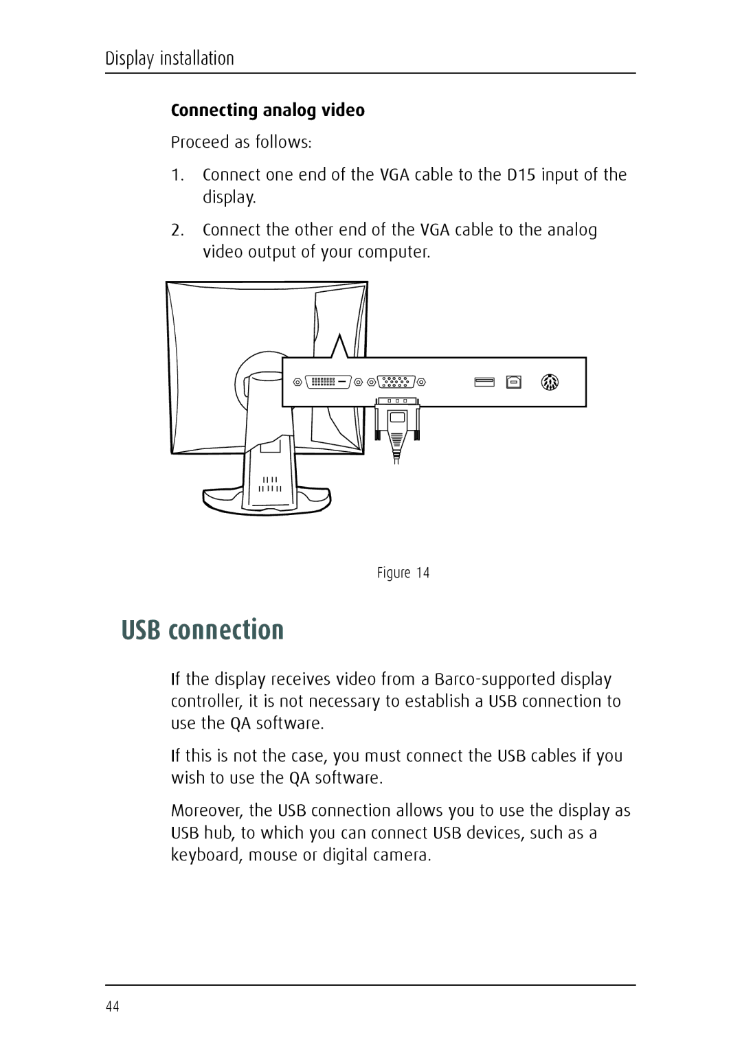 Barco E-2320 C (SE) system manual USB connection, Connecting analog video 