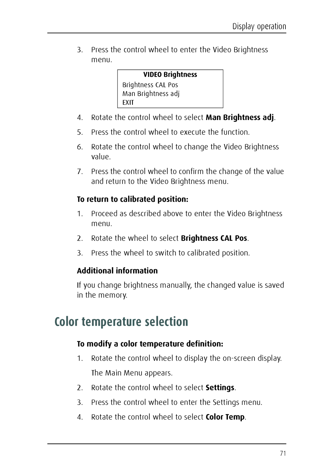 Barco E-2320 C (SE) system manual Color temperature selection, To modify a color temperature definition 