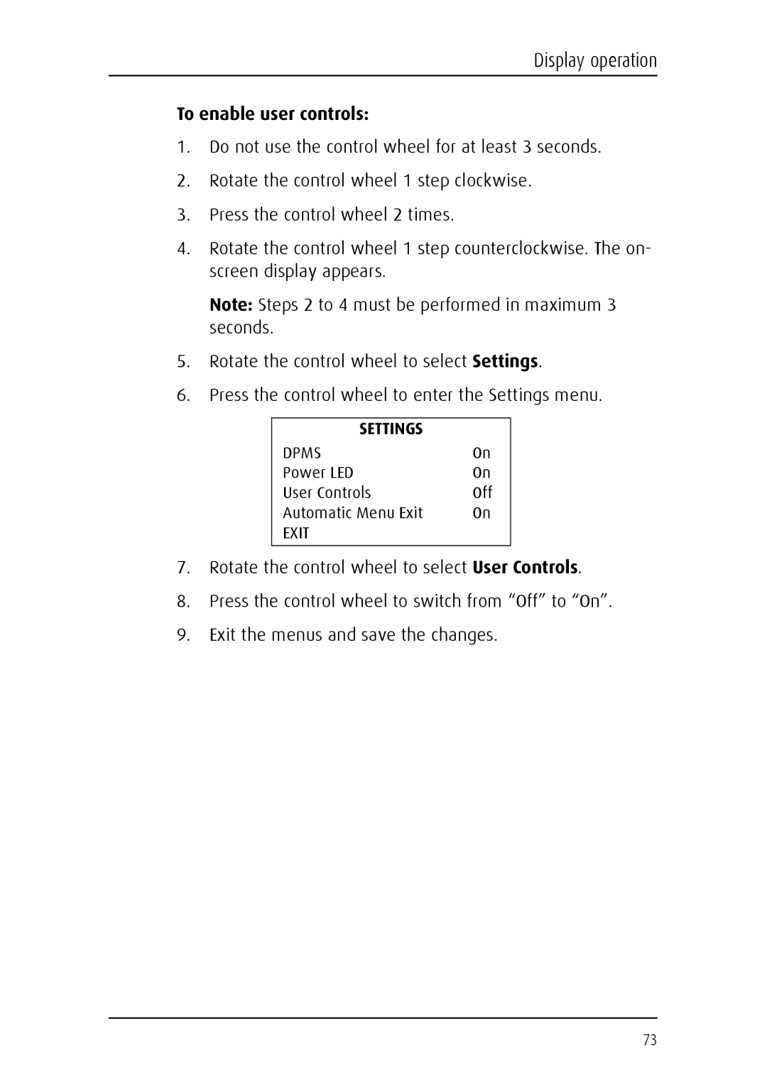 Barco E-2320 C (SE) system manual To enable user controls 