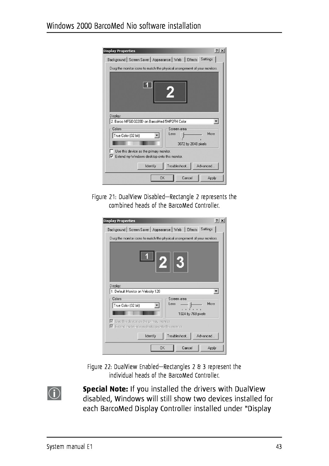 Barco E1 manual Windows 2000 BarcoMed Nio software installation 