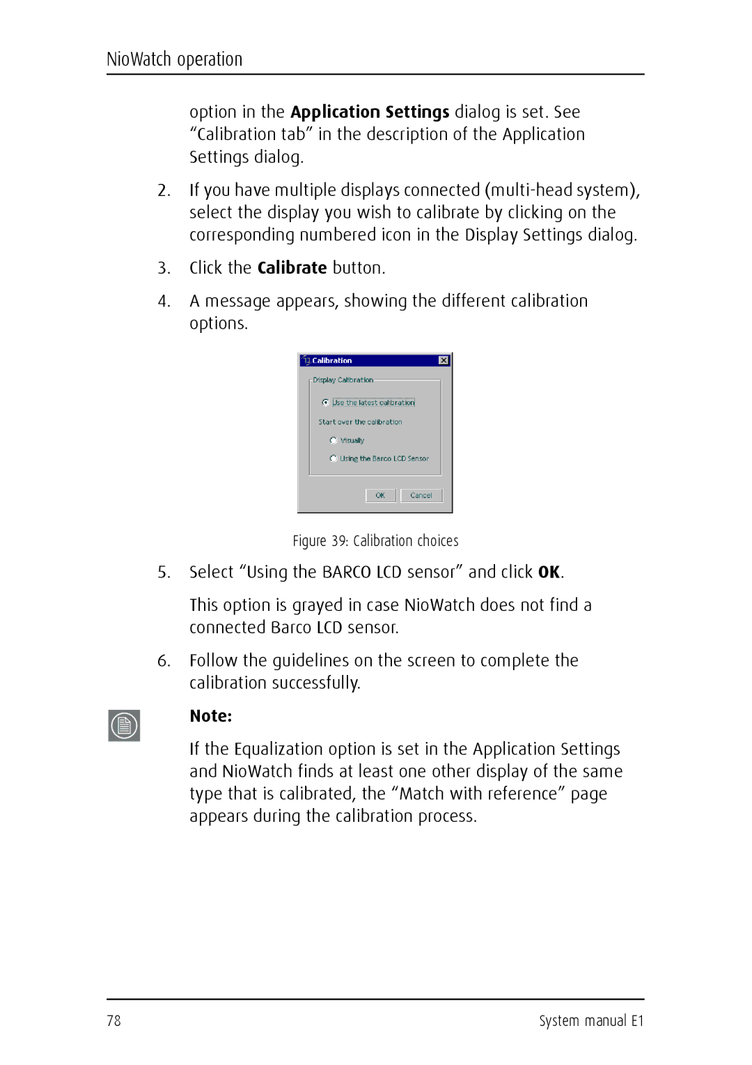 Barco E1 manual Calibration choices 