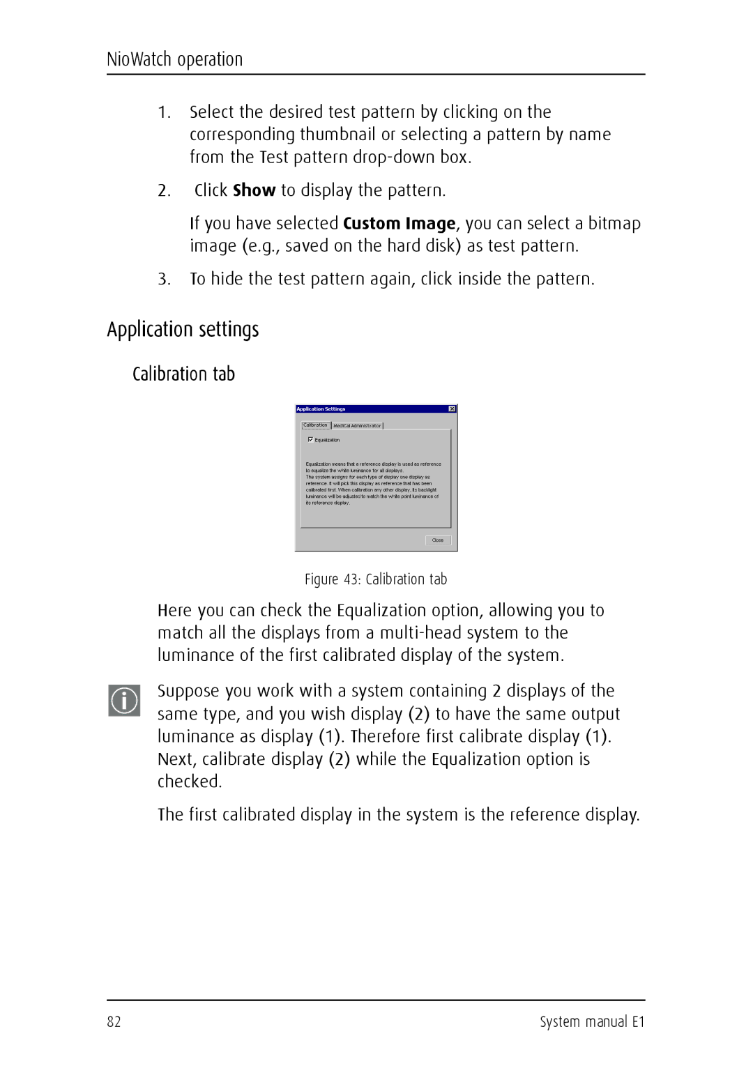 Barco E1 manual Application settings, Calibration tab 