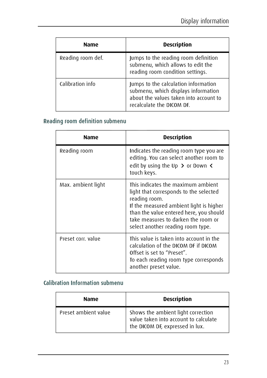 Barco Fusion 4MP manual Reading room definition submenu 