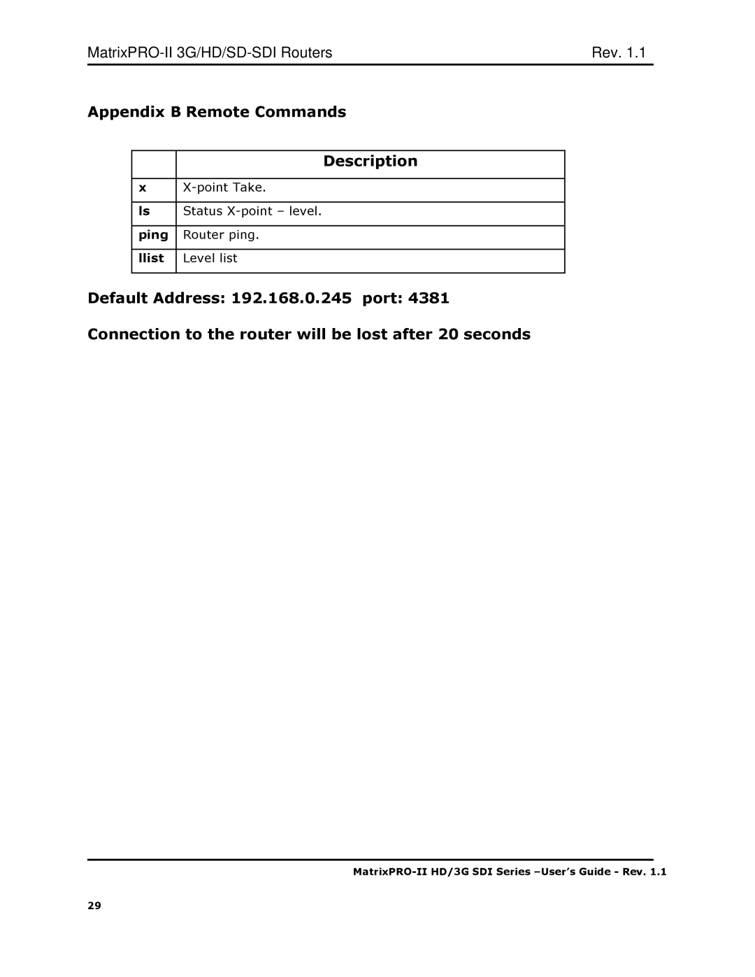 Barco 3G/HD/SD-SD, HD/3G SDI user manual Ping, Llist 