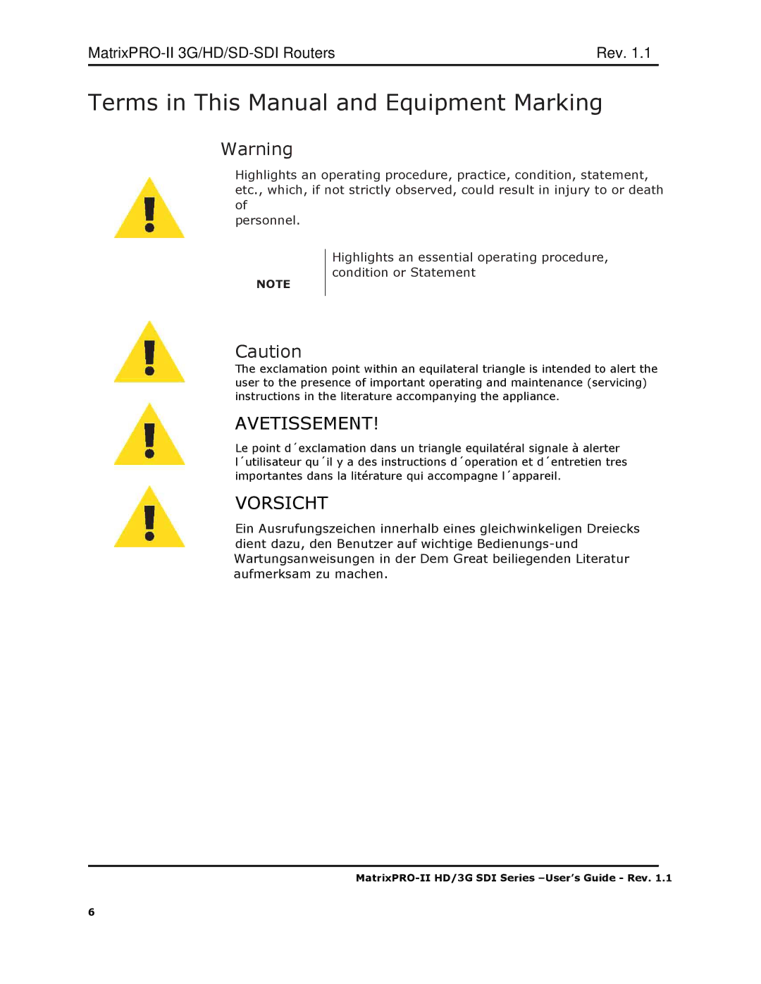 Barco HD/3G SDI, 3G/HD/SD-SD user manual Terms in This Manual and Equipment Marking 