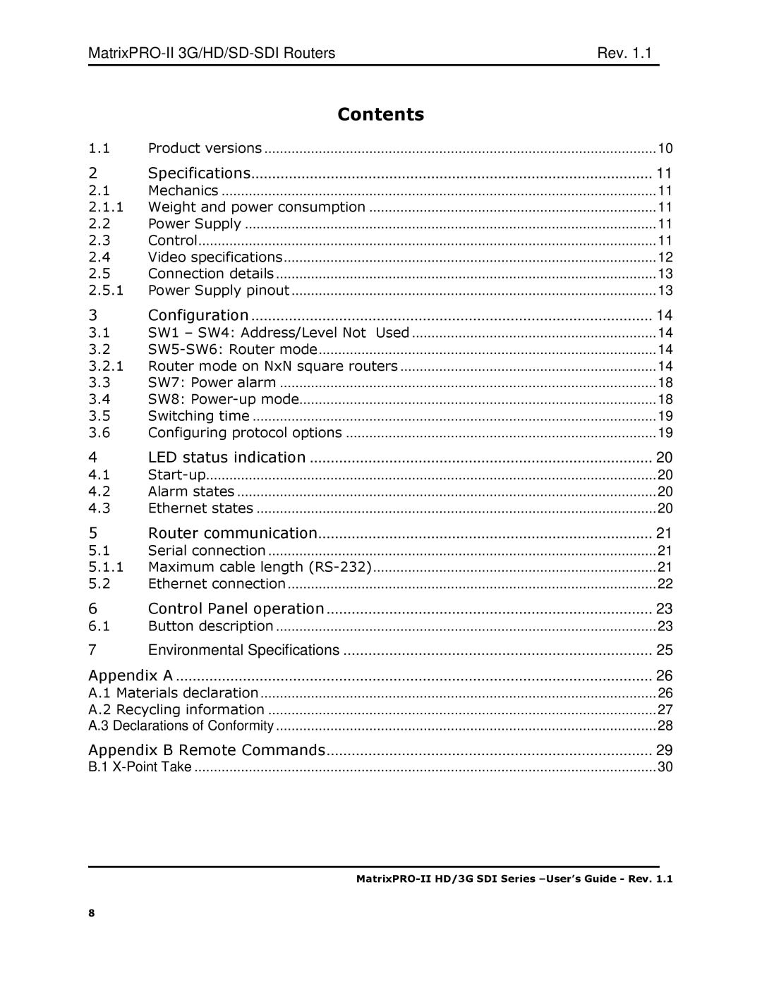 Barco HD/3G SDI, 3G/HD/SD-SD user manual Contents 