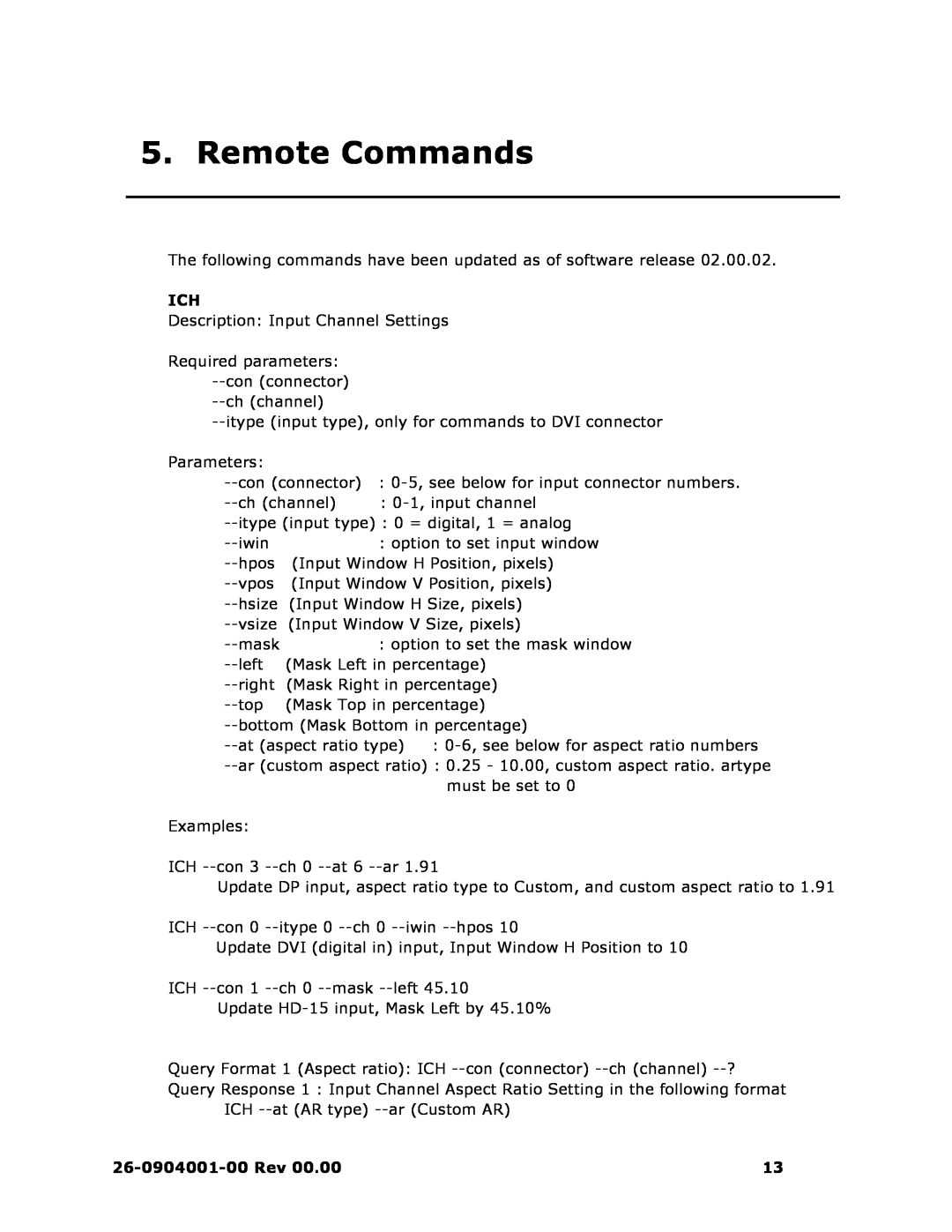 Barco II manual Remote Commands, 26-0904001-00 Rev 