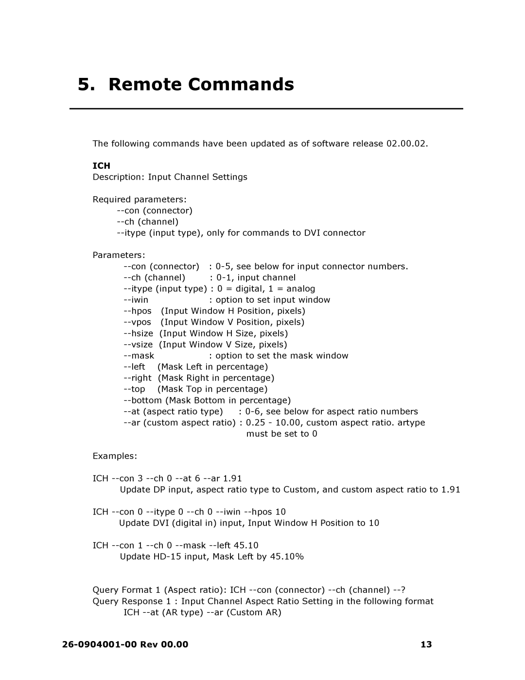 Barco II manual Remote Commands, Ich 