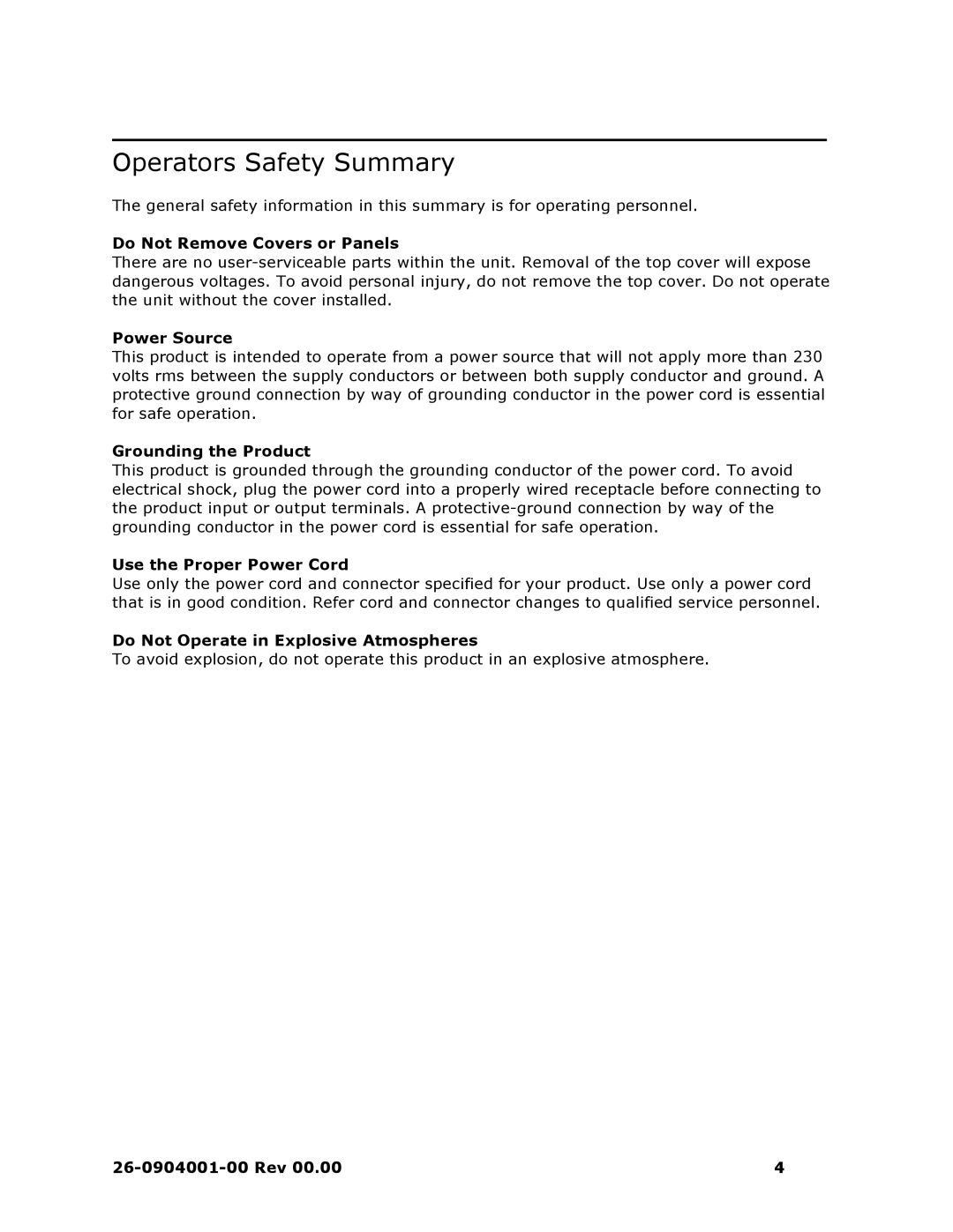 Barco II manual Operators Safety Summary, Do Not Remove Covers or Panels 