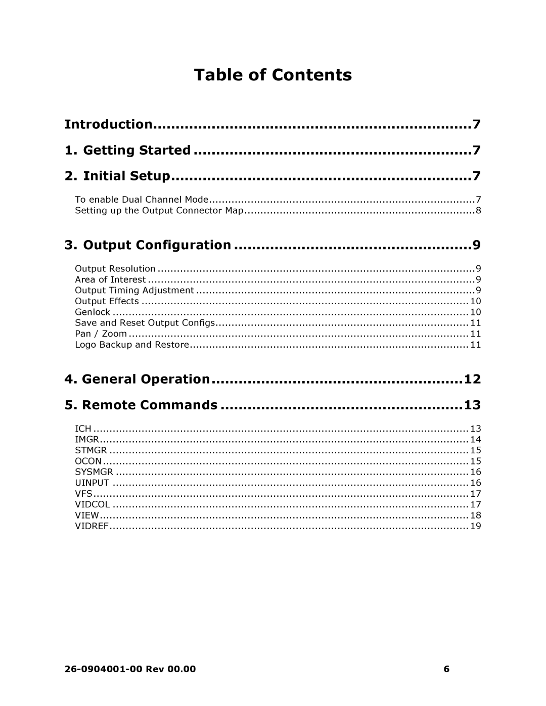 Barco II manual Table of Contents 