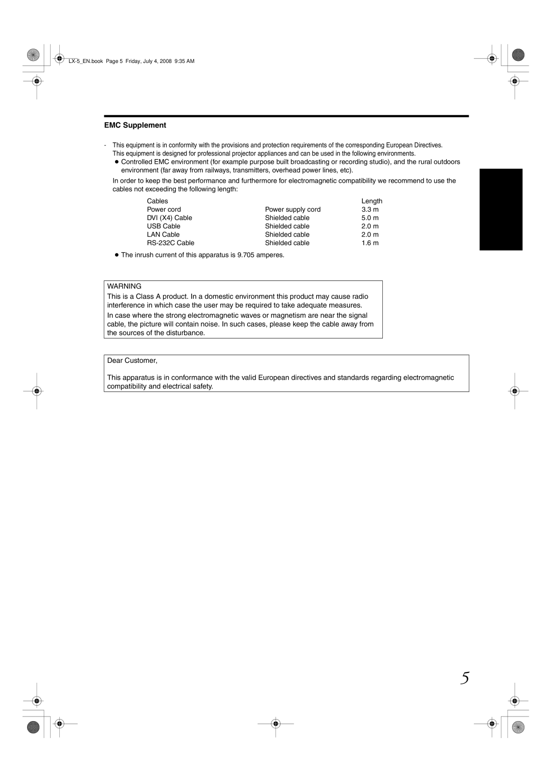 Barco LX-5 instruction manual EMC Supplement 