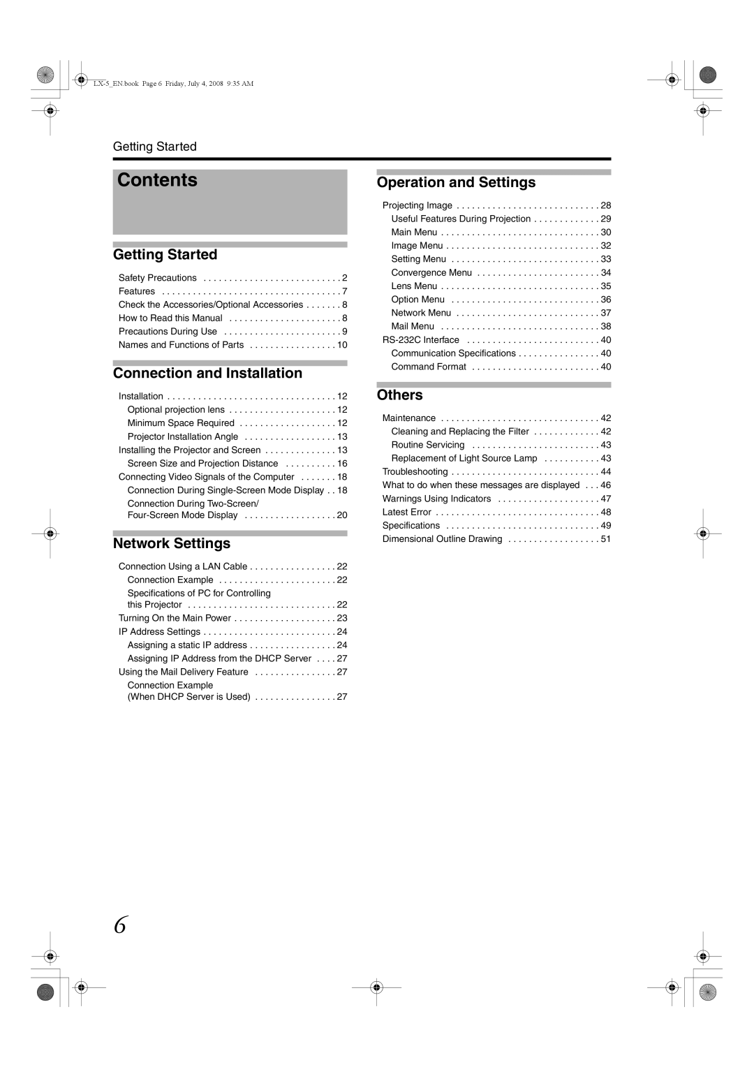 Barco LX-5 instruction manual Contents 