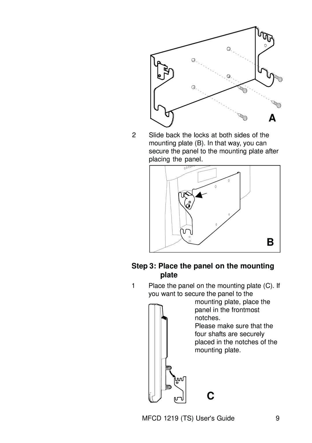 Barco MCFD 1219 - MCFD 1219 TS user manual Place the panel on the mounting plate 