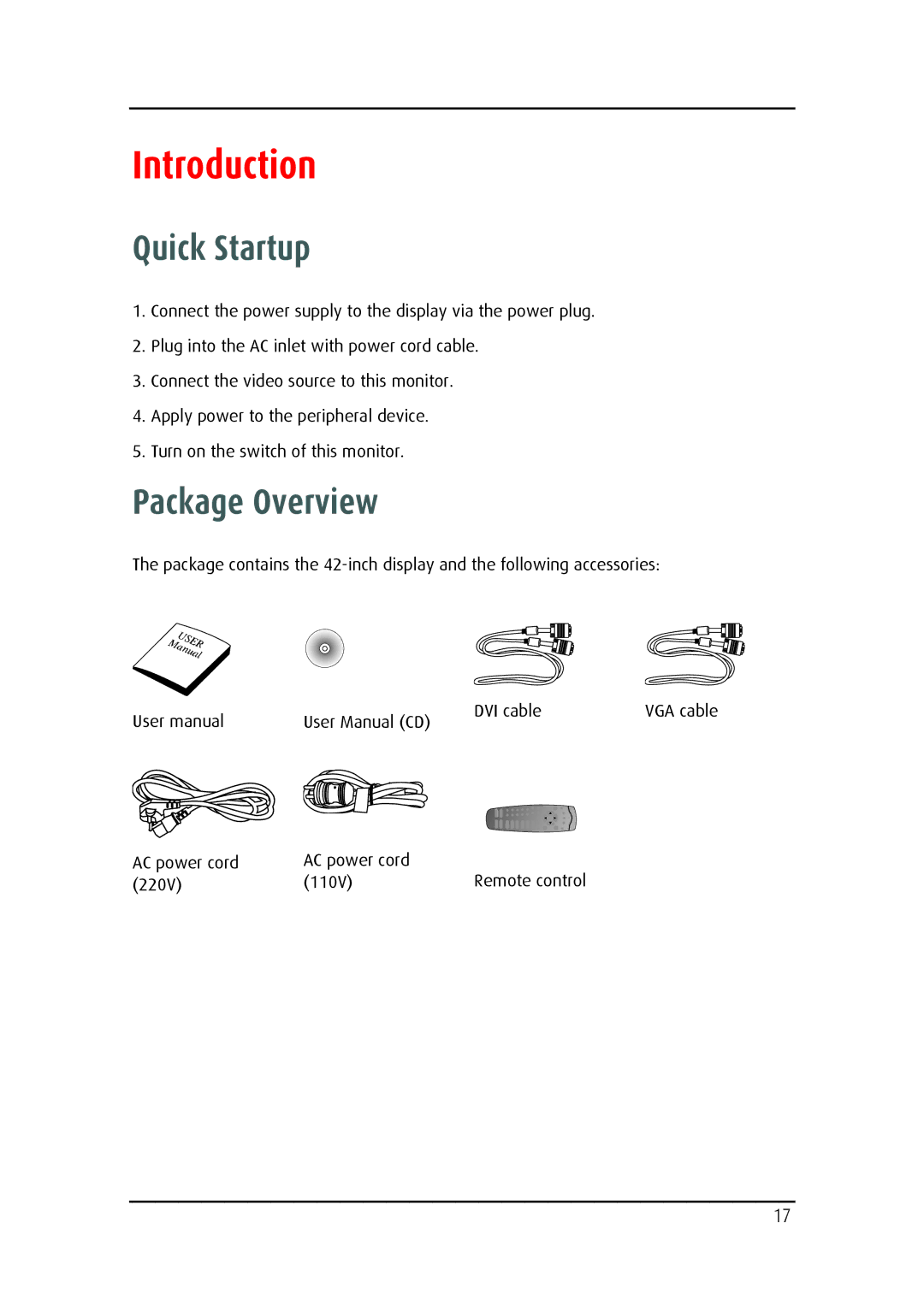 Barco MD-4221 user manual Introduction, Quick Startup, Package Overview 