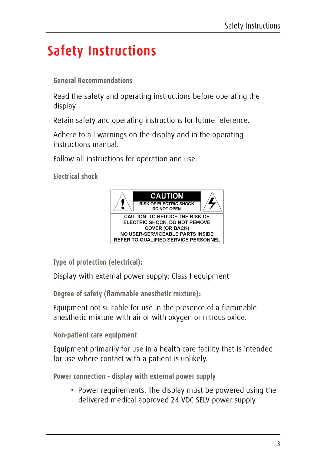 Barco MDCC 6130 manual Safety Instructions 