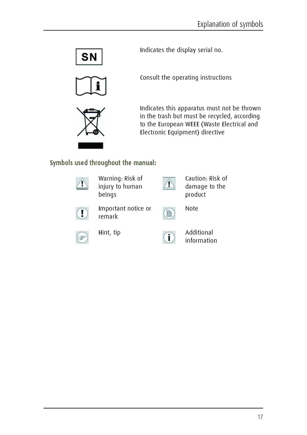 Barco MDCC 6130 Symbols used throughout the manual 