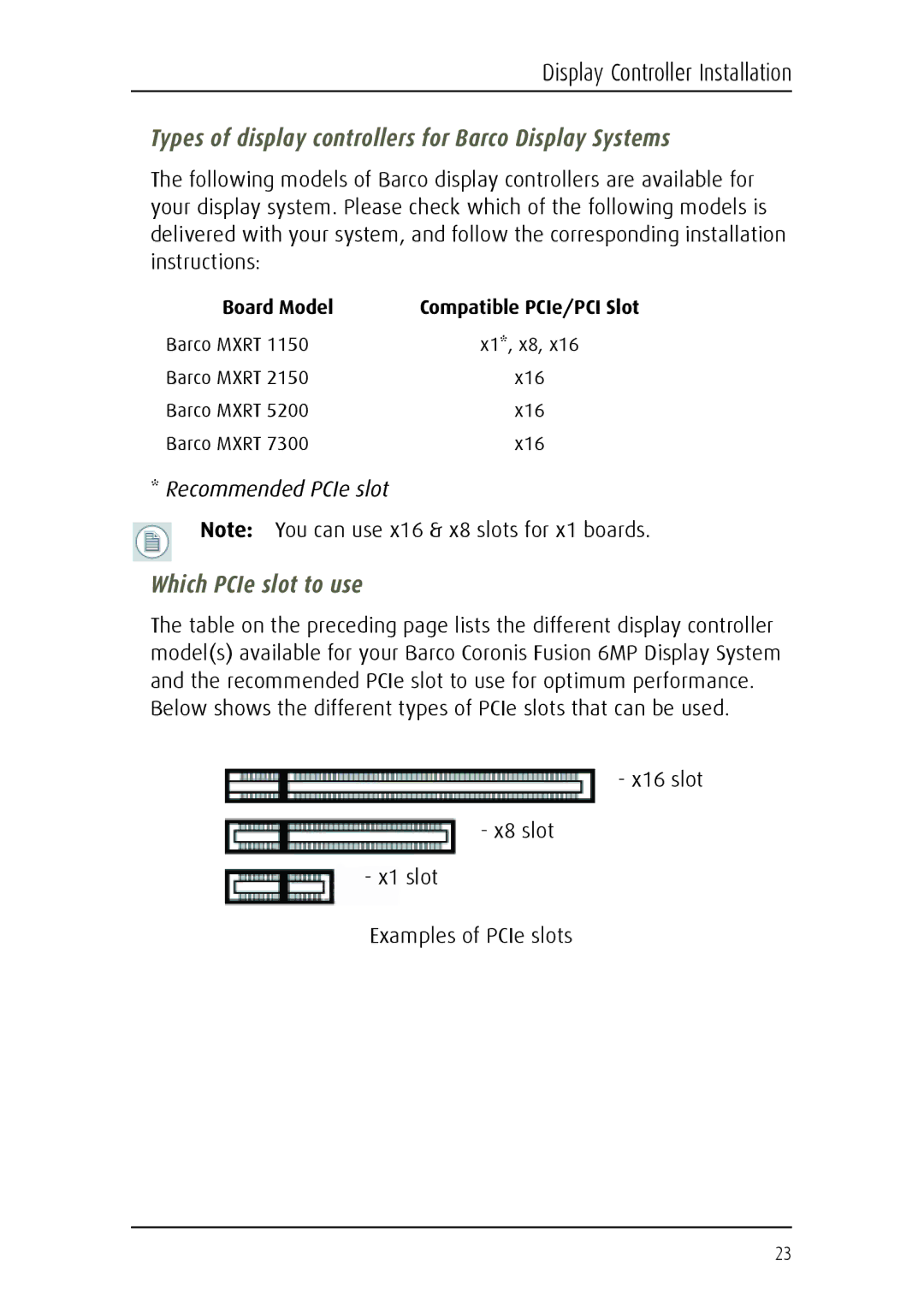 Barco MDCC 6130 manual Types of display controllers for Barco Display Systems 