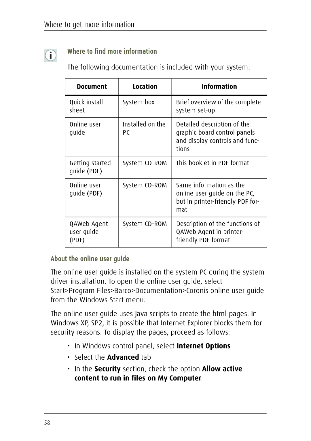 Barco MDCC 6130 manual Where to find more information, About the online user guide 