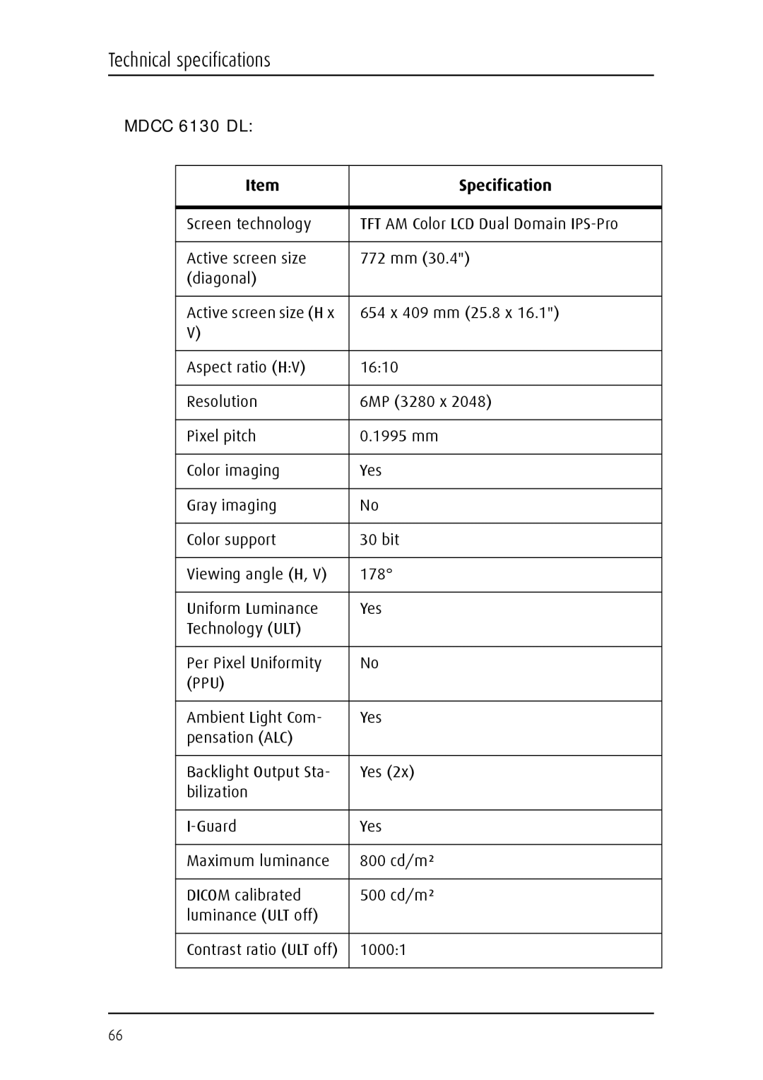 Barco MDCC 6130 manual Specification 