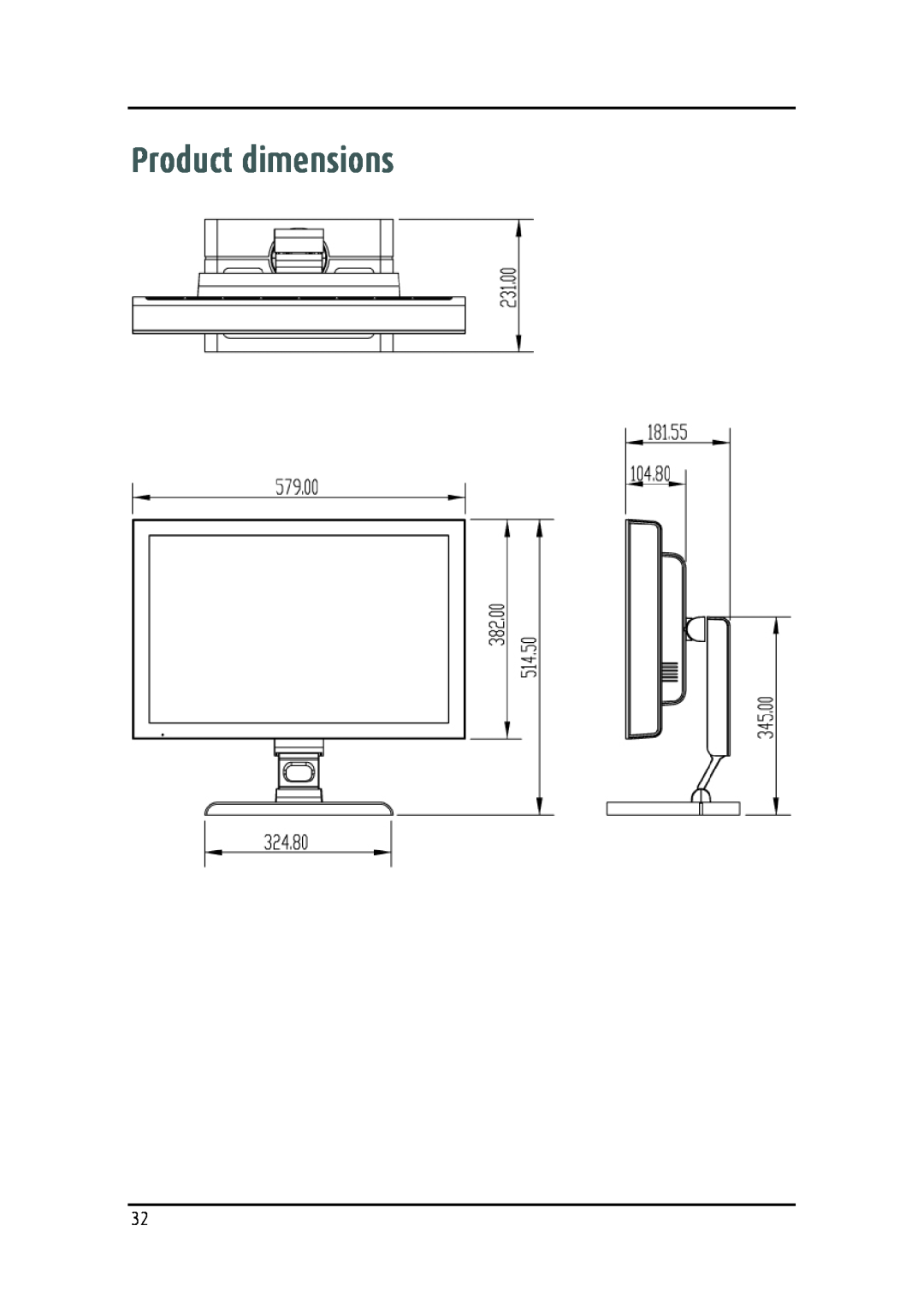 Barco MDRC-2124 user manual Product dimensions 