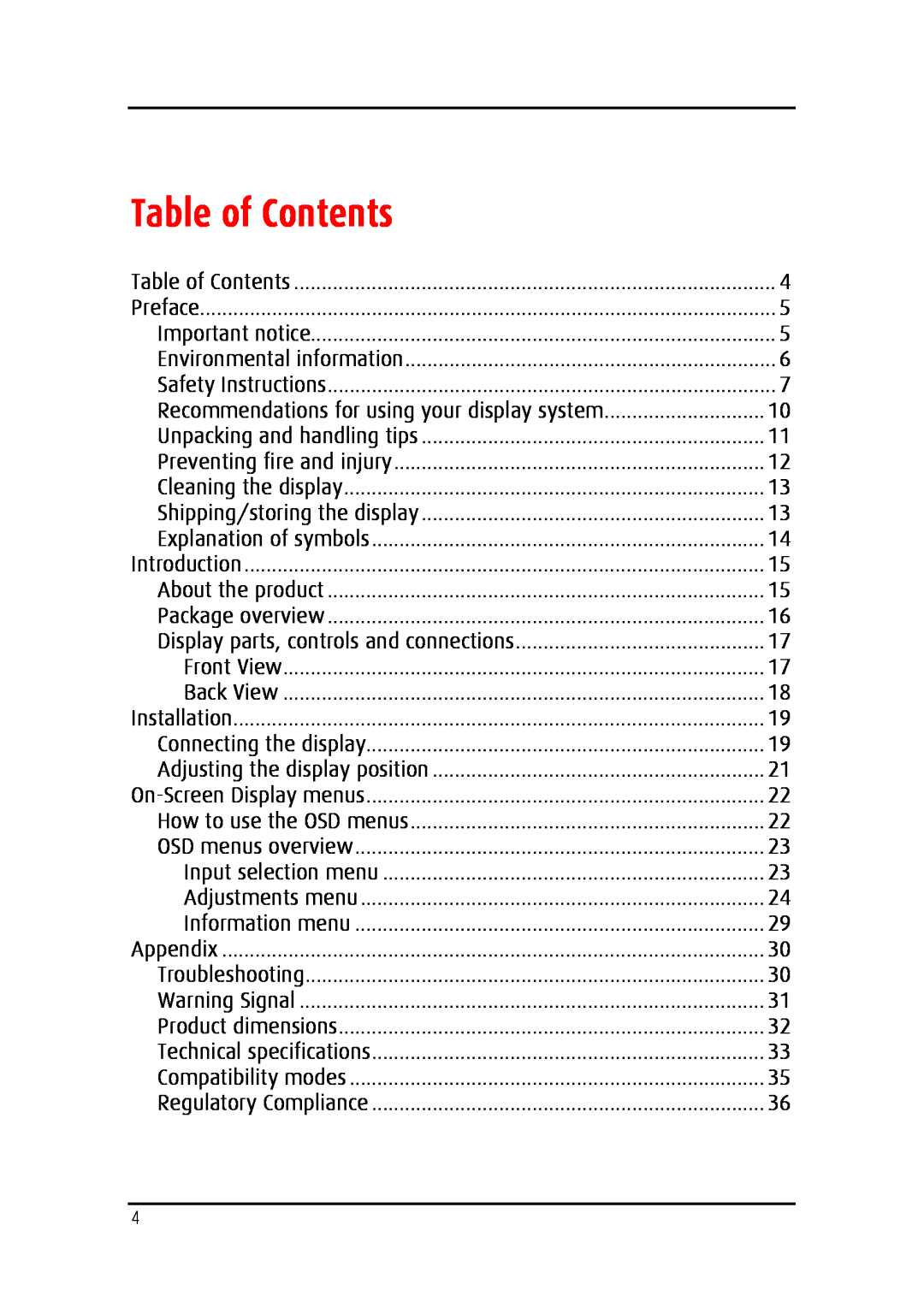 Barco MDRC-2124 user manual Table of Contents 